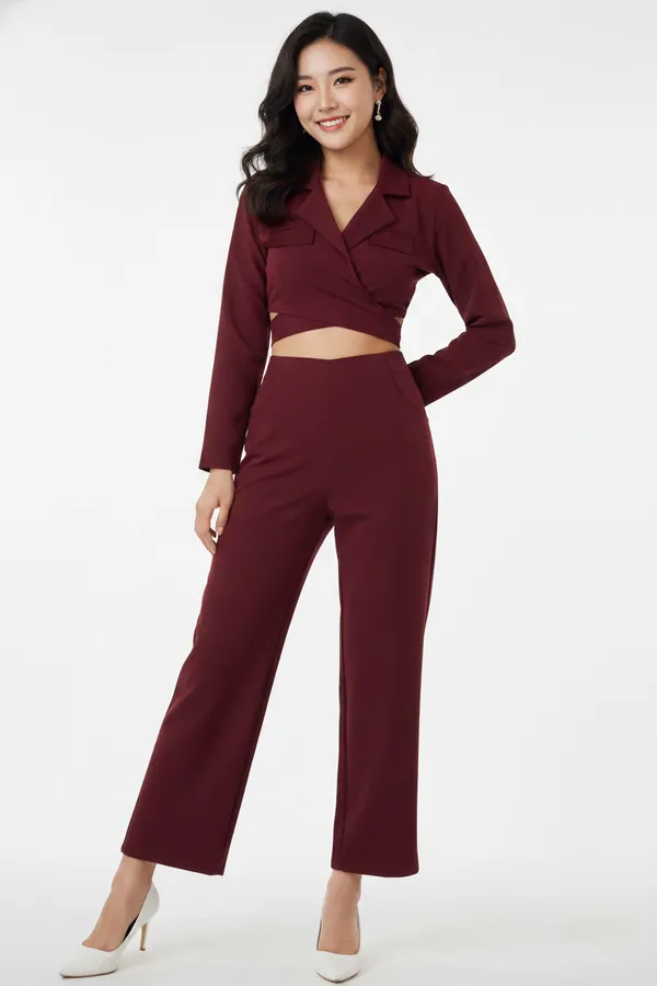 Maroon_Solid_Tie-Up_Top_With_Trouser_For_Women