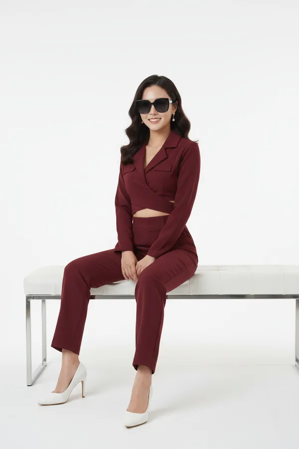 Maroon_Solid_Tie-Up_Top_With_Trouser_For_Women