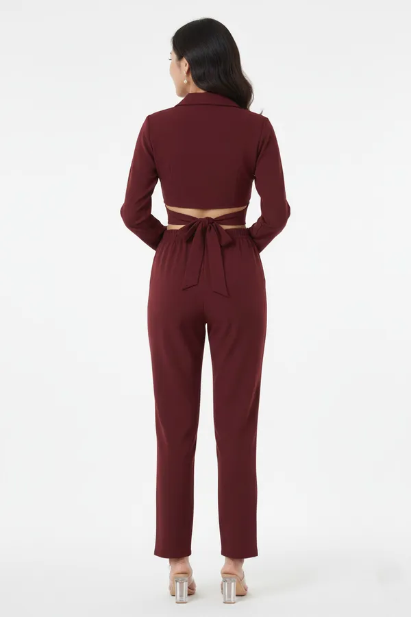 Maroon_Solid_Tie-Up_Top_With_Trouser_For_Women