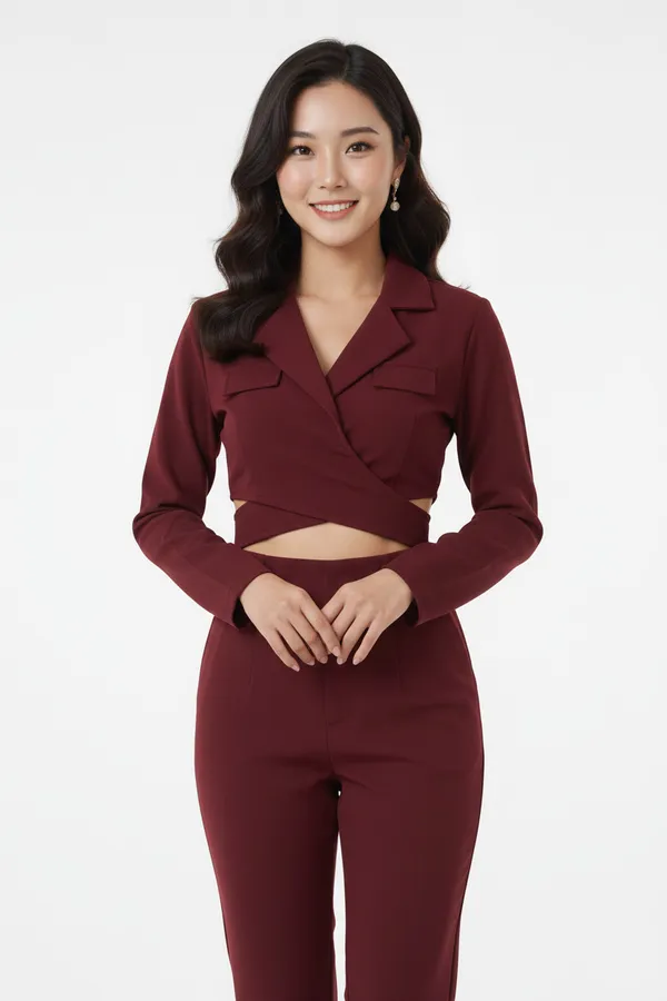 Maroon_Solid_Tie-Up_Top_With_Trouser_For_Women
