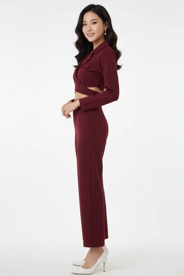 Maroon_Solid_Tie-Up_Top_With_Trouser_For_Women