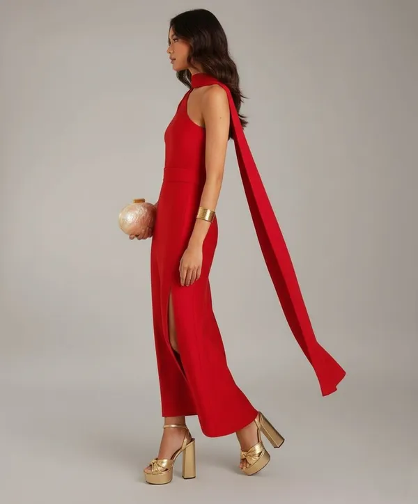 One-Shoulder_Red_Bodycon_Scarf_Dress