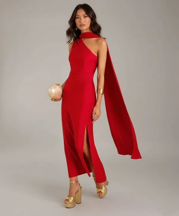 One-Shoulder_Red_Bodycon_Scarf_Dress