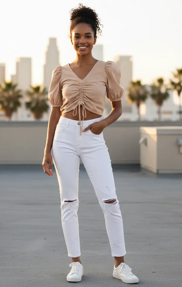 Nude-Coloured_Puff_Sleeves_Pure_Cotton_Fitted_Crop_Top_For_Women