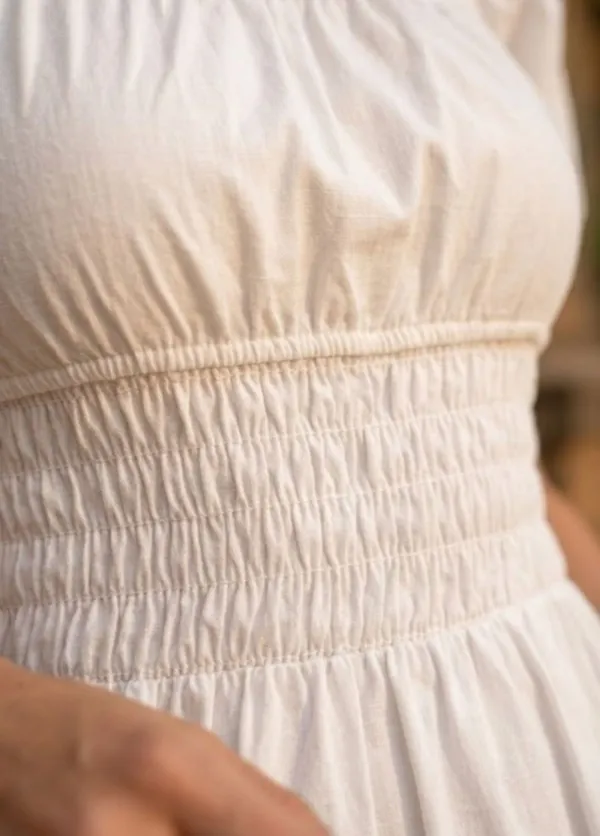 White_Square_Neck_Smocked_Cotton_Dress