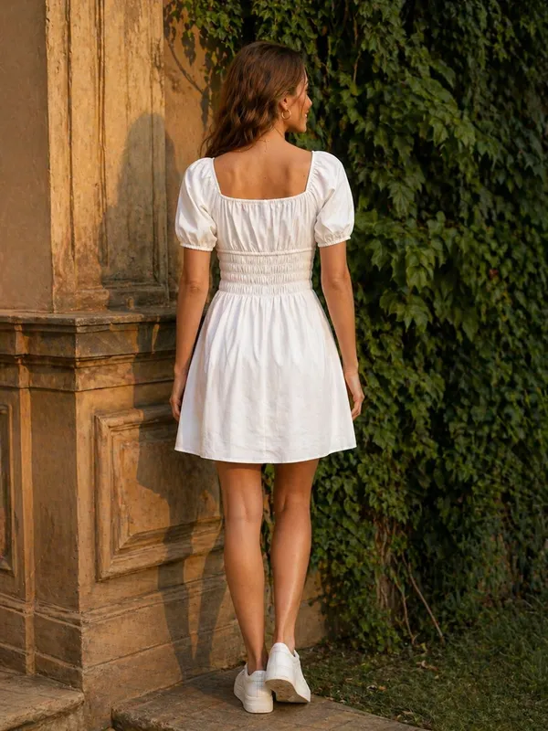 White_Square_Neck_Smocked_Cotton_Dress