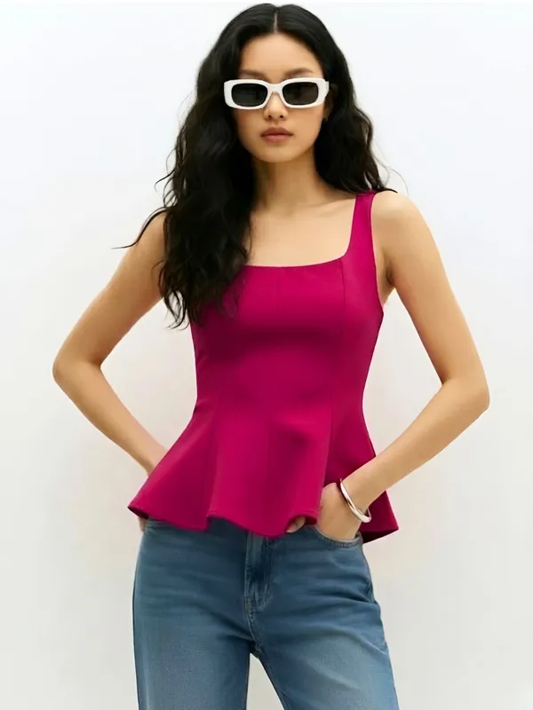 Women_Square_Neck_Sleeveless_Peplum_Top