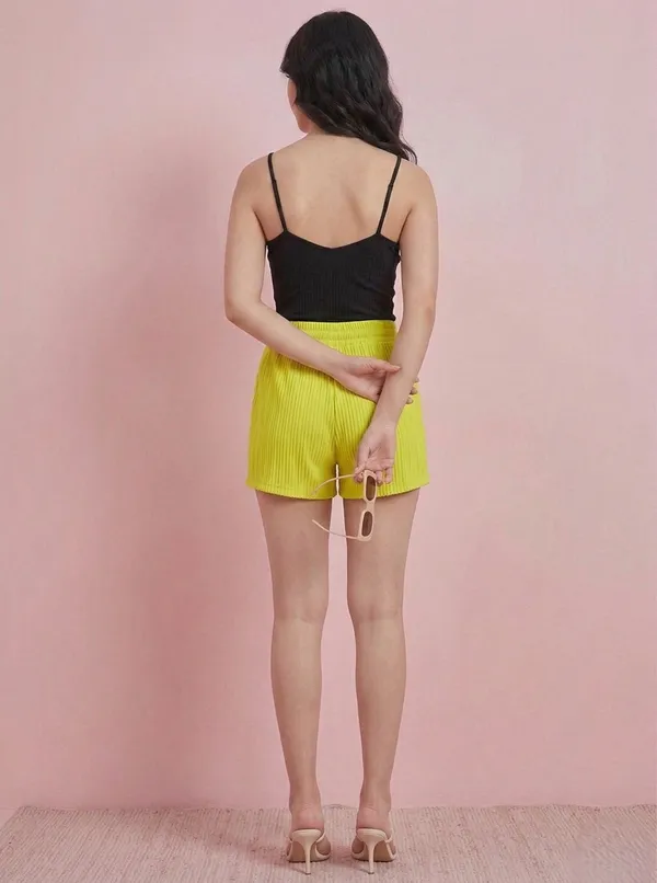 Lime_Green_Textured_Mid_Rise_Shorts_For_Women