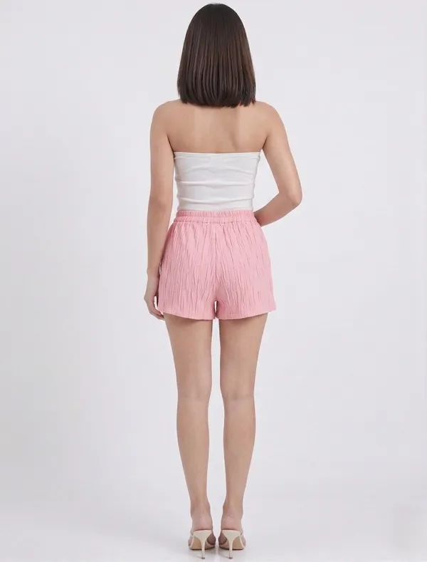 Pink_Textured_Mid_Rise_Shorts_For_Women