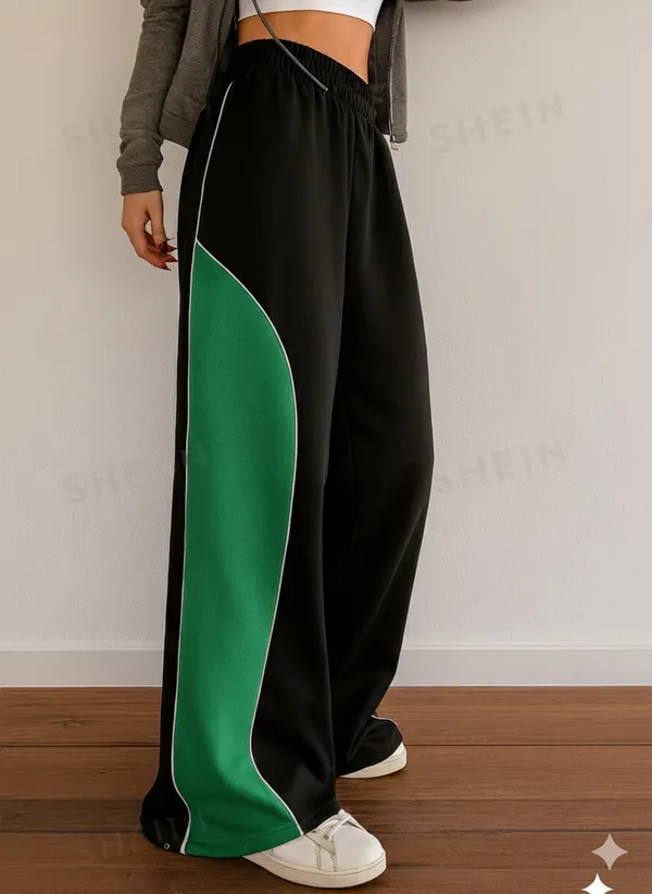 Green_&_Black_Premium_Colourblocked_Relaxed_Fit_Trousers_For_Women