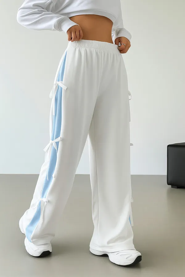 Blue_&_White_Premium_Color-Blocked_Bow_Detail_Trousers_For_Women