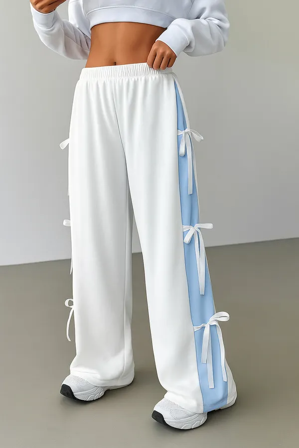 Blue_&_White_Premium_Color-Blocked_Bow_Detail_Trousers_For_Women