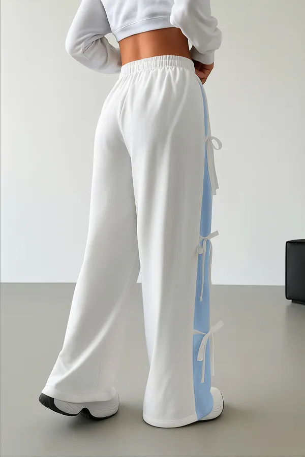 Blue_&_White_Premium_Color-Blocked_Bow_Detail_Trousers_For_Women