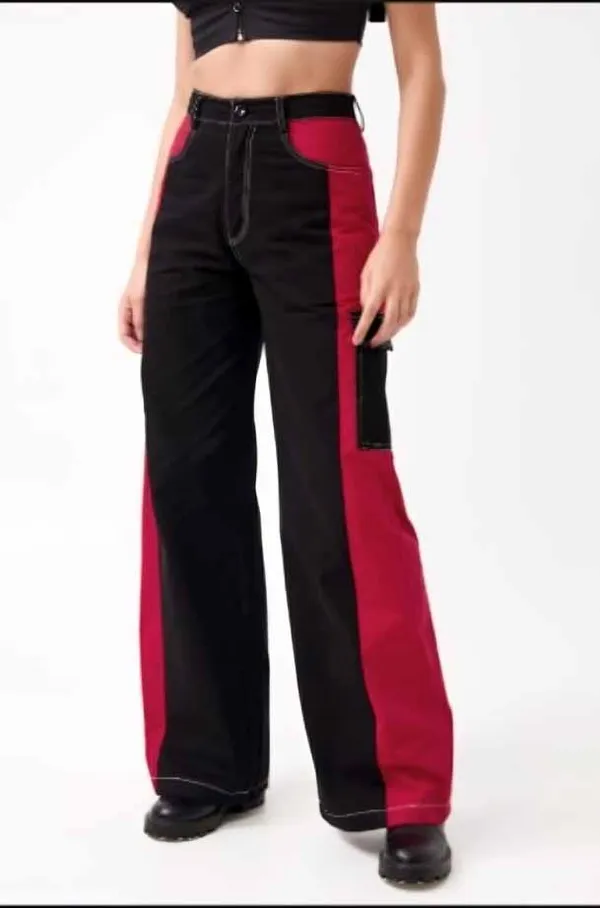 Red_&_Black_Premium_Color-Blocked_Trousers_For_Women