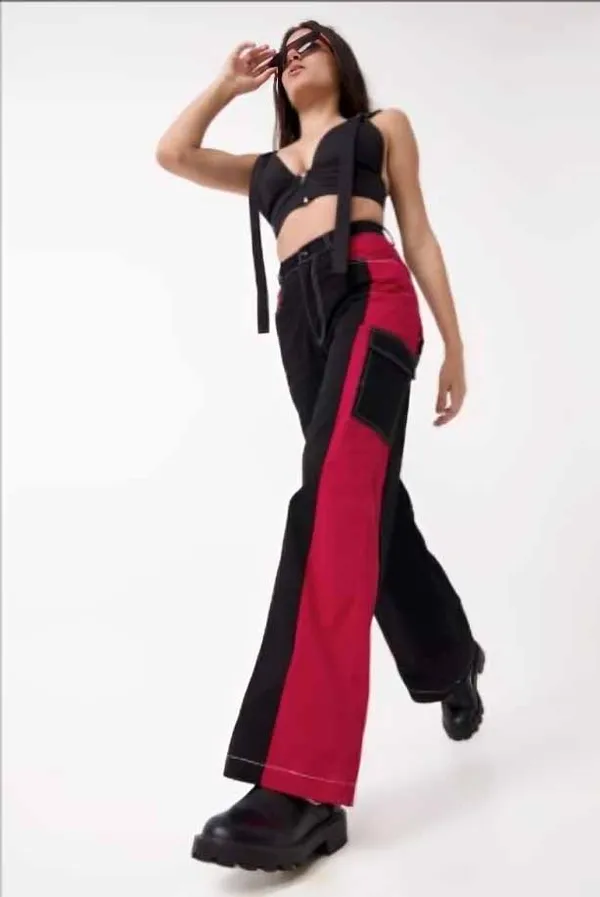Red_&_Black_Premium_Color-Blocked_Trousers_For_Women