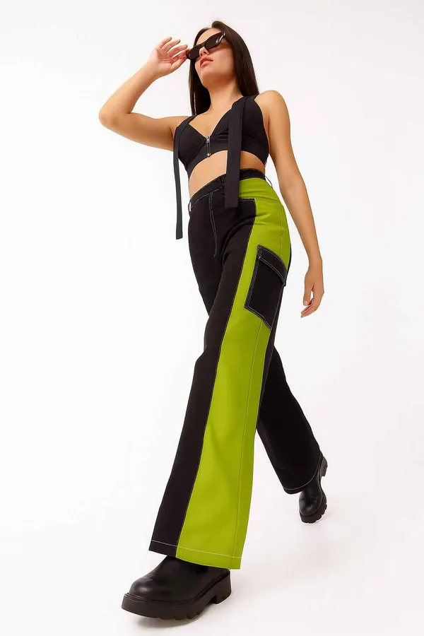 Yellow_&_Black_Premium_Color-Blocked_Trousers_For_Women