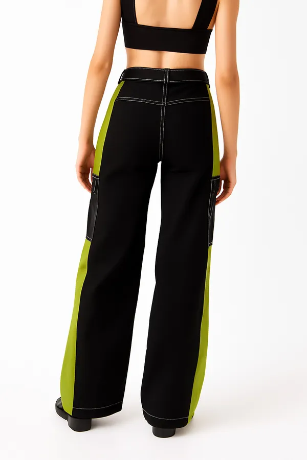 Yellow_&_Black_Premium_Color-Blocked_Trousers_For_Women