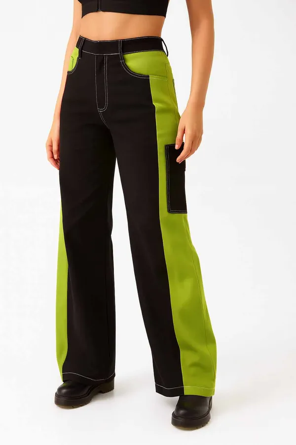 Yellow_&_Black_Premium_Color-Blocked_Trousers_For_Women