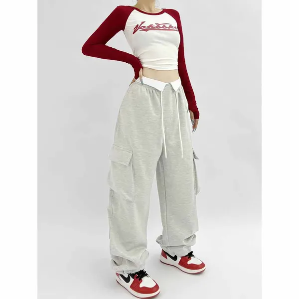 Grey_Premium_Colorblocked_Baggy_Cargos_For_Women