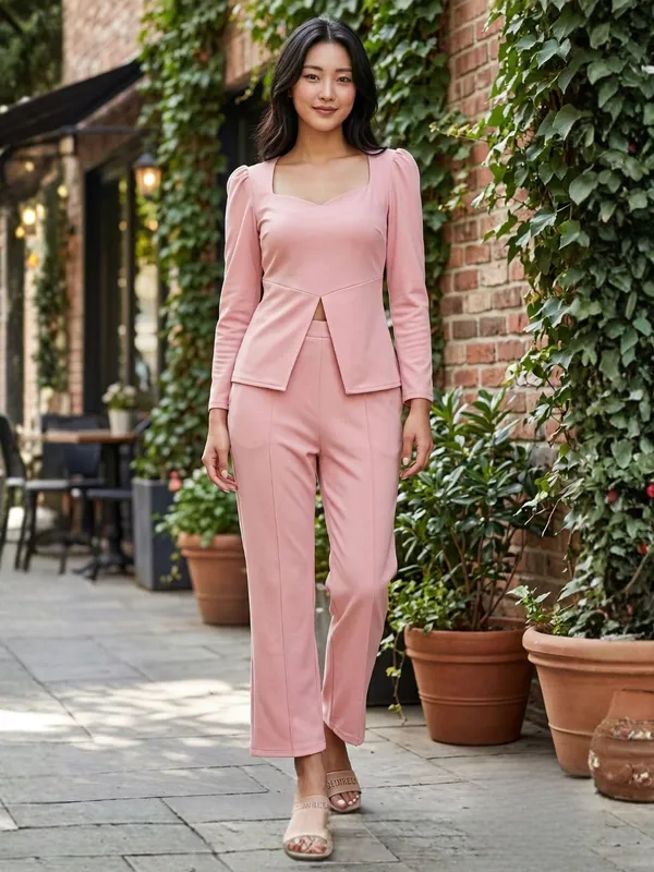 Pink_Solid_Peplum_Top_With_Trouser_For_Women