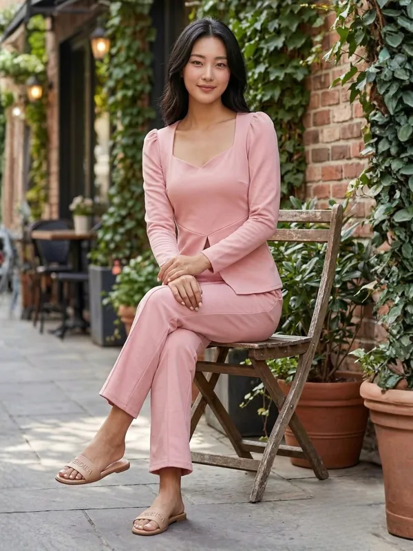 Pink_Solid_Peplum_Top_With_Trouser_For_Women