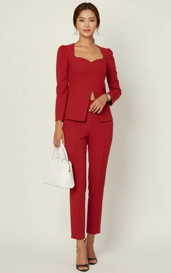 Red_Solid_Peplum_Top_With_Trouser_For_Women