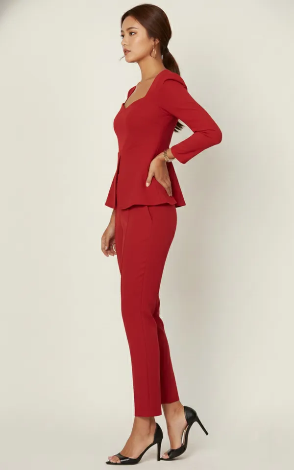 Red_Solid_Peplum_Top_With_Trouser_For_Women