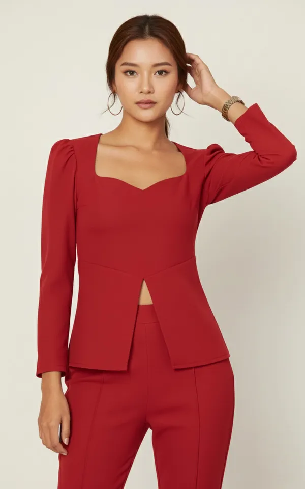 Red_Solid_Peplum_Top_With_Trouser_For_Women