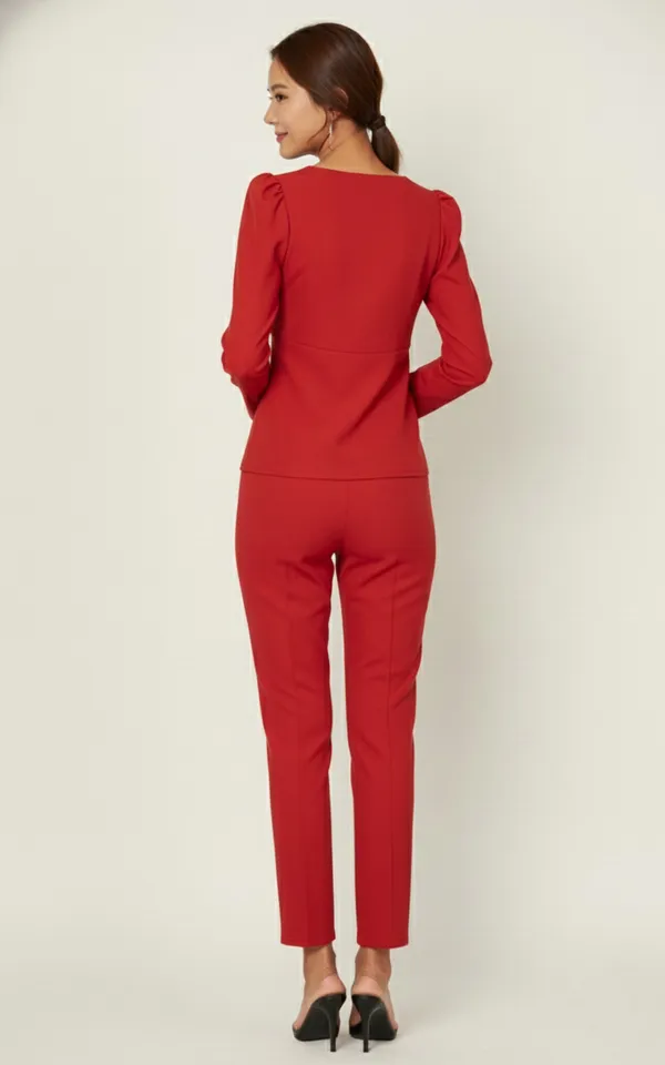 Red_Solid_Peplum_Top_With_Trouser_For_Women
