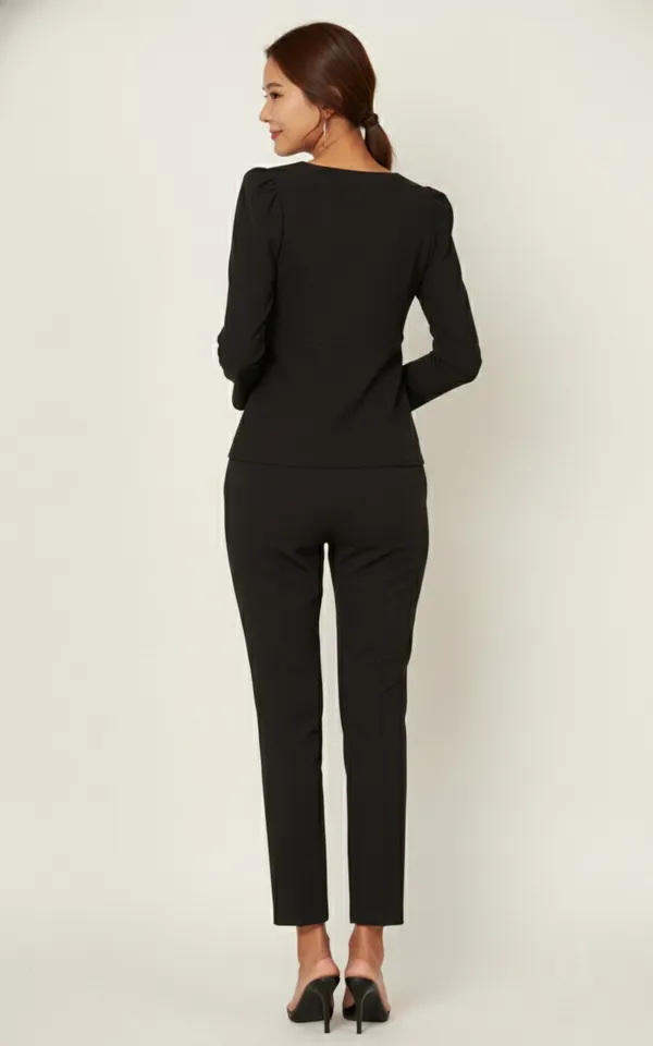 Black_Solid_Peplum_Top_With_Trouser_For_Women