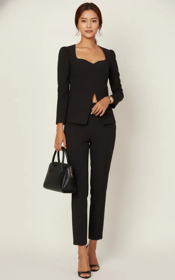 Black_Solid_Peplum_Top_With_Trouser_For_Women