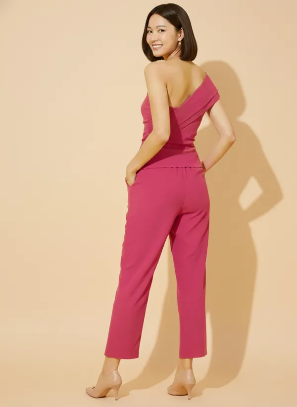 Fuchsia_Solid_One-Shoulder_Top_With_Trouser_For_Women