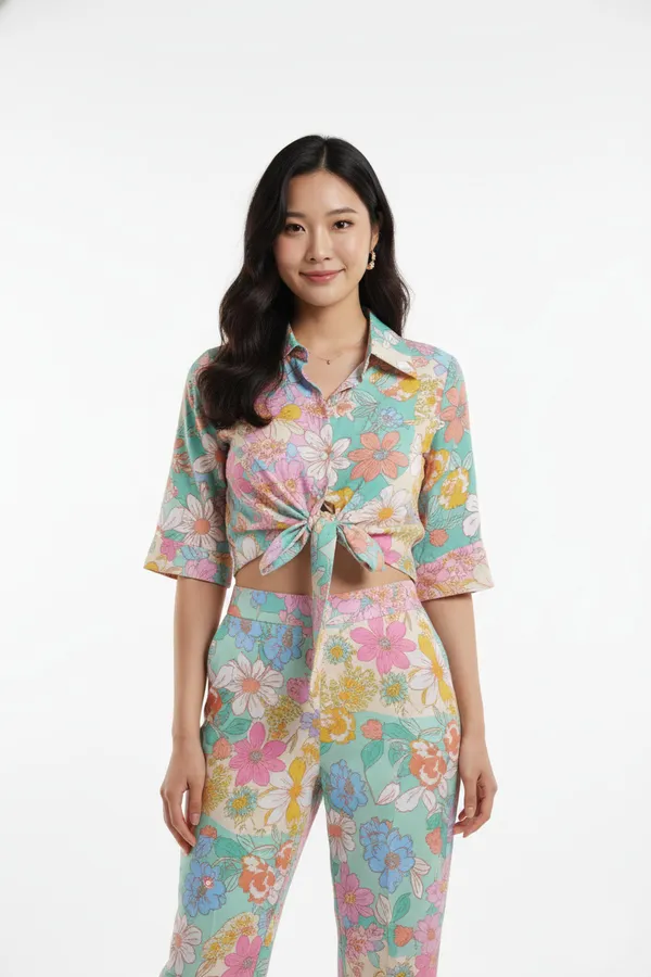 Pink_&_Blue_Floral_Printed_Top_With_Trouser_For_Women