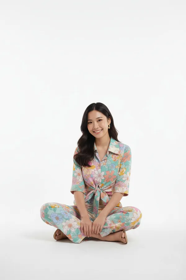 Pink_&_Blue_Floral_Printed_Top_With_Trouser_For_Women