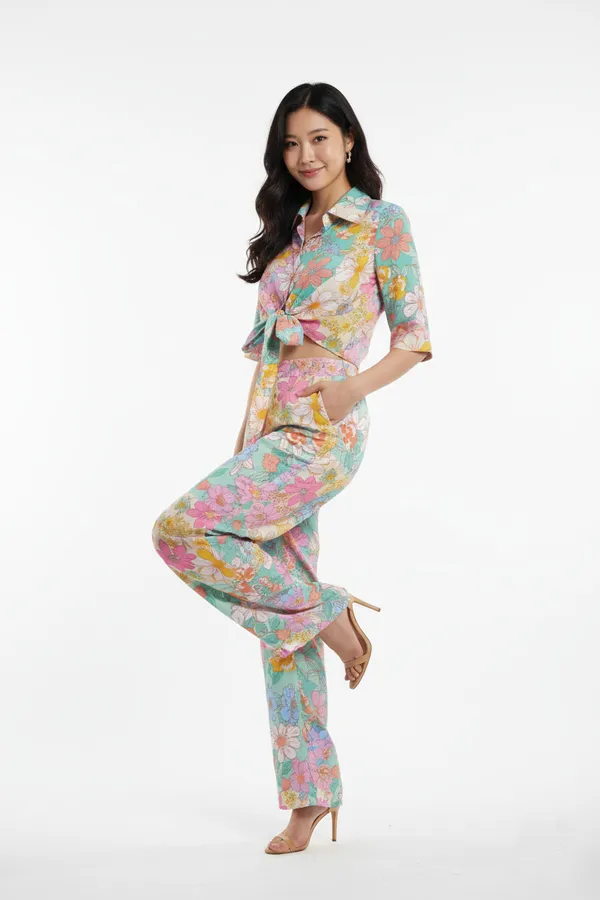 Pink_&_Blue_Floral_Printed_Top_With_Trouser_For_Women