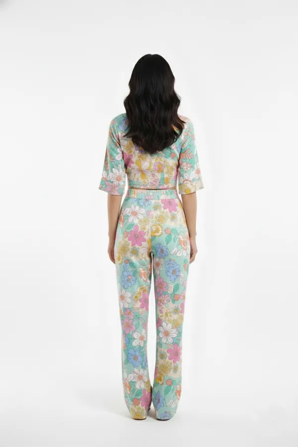 Pink_&_Blue_Floral_Printed_Top_With_Trouser_For_Women