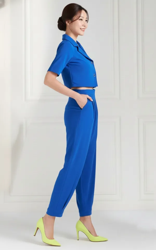 Blue_Lapel_Collar_Top_With_Trouser_For_Women