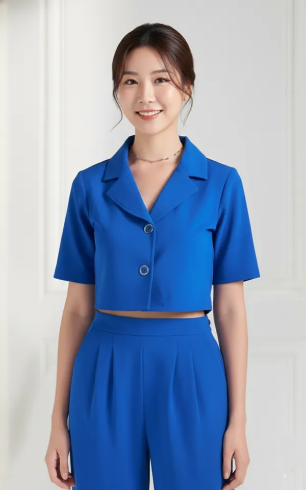 Blue_Lapel_Collar_Top_With_Trouser_For_Women