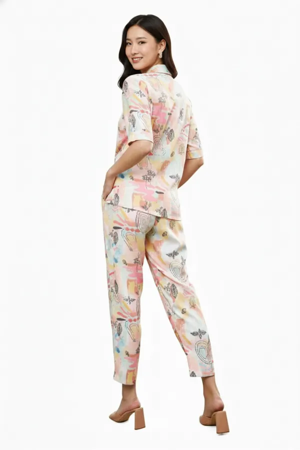 Pink_&_Yellow_Printed_Shirt_With_Trouser_For_Women