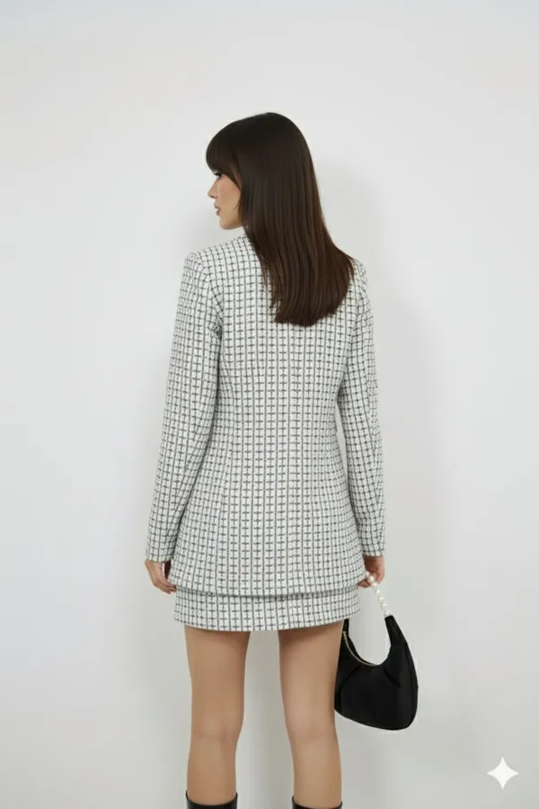 White_Premium_Tweed_Checked_Blazer_With_Skirt_For_Women