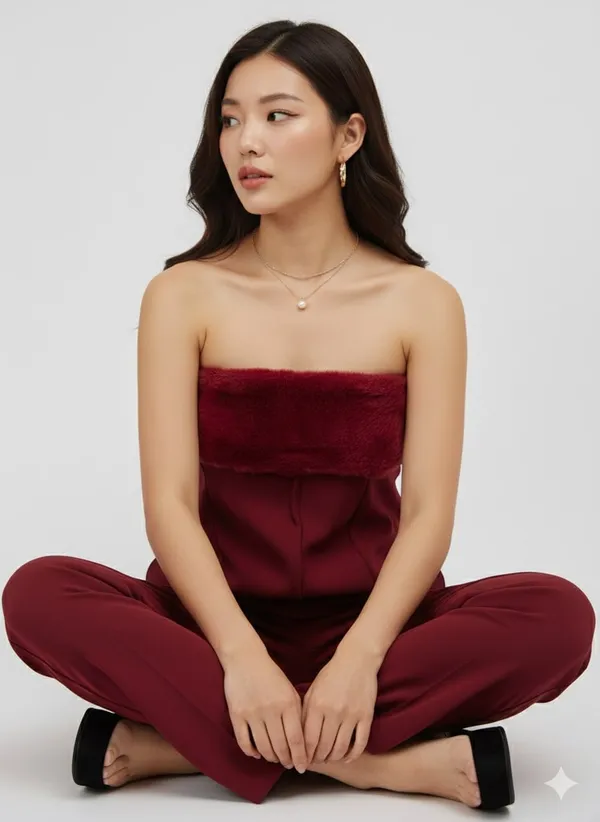 Burgundy_Premium_Fur_Bandeau_Co-Ord_Set_For_Women