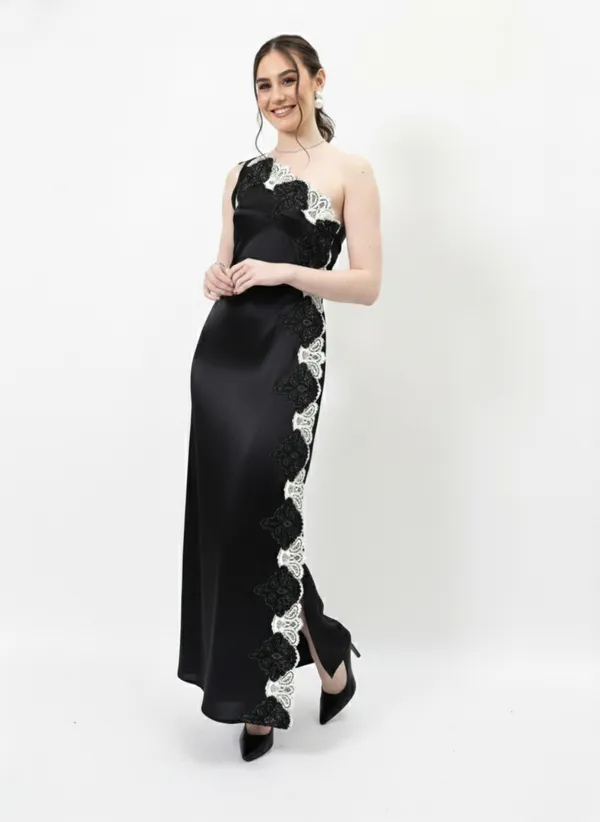 Black_One_Shoulder_Embroidered_Tie-Up_Satin_Dress