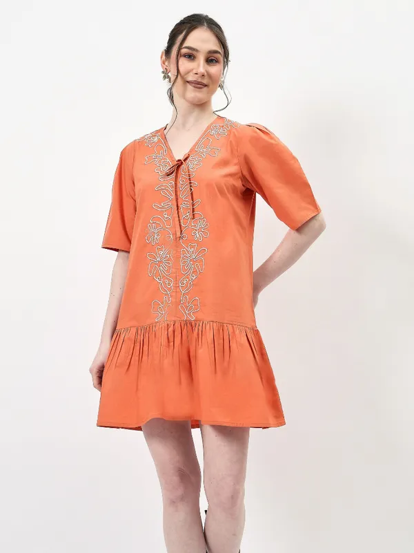 Rust_Pure_Cotton_Embroidered_Dress