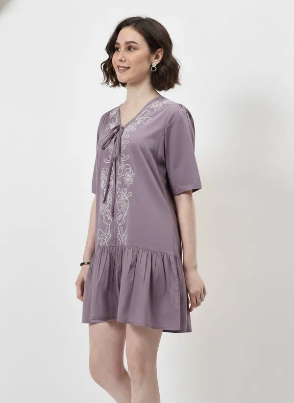 Lavender_Pure_Cotton_Embroidered_Dress