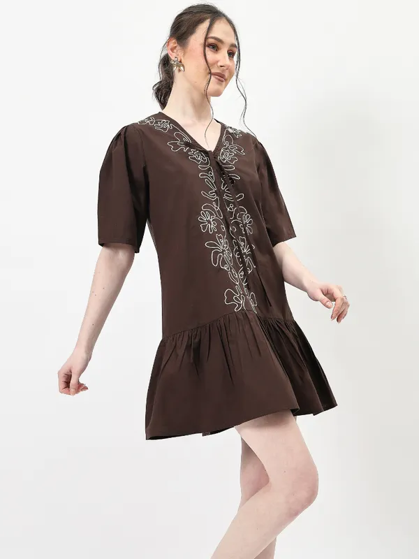 Brown_Pure_Cotton_Embroidered_Dress