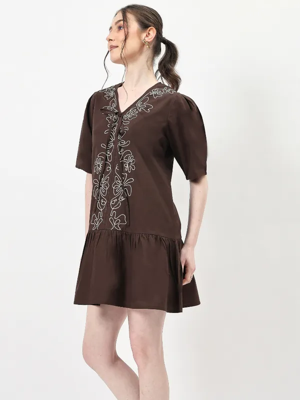 Brown_Pure_Cotton_Embroidered_Dress