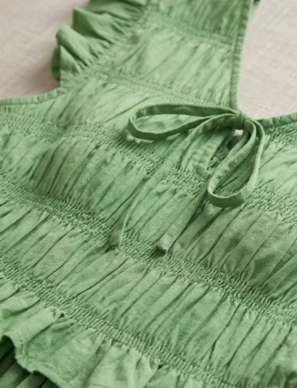 Green_V_Neck_Cotton_Smocked_Dress