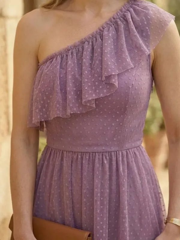 Lavender_Elegant_Solid_One-Shoulder_Dress_For_Women