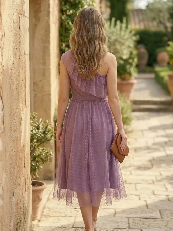 Lavender_Elegant_Solid_One-Shoulder_Dress_For_Women