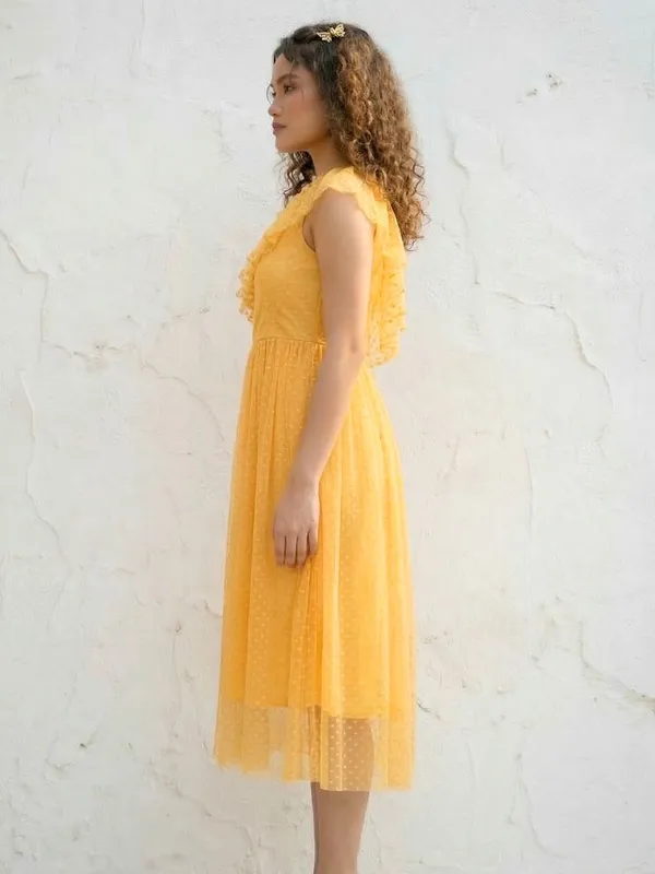 Yellow_Bright_Solid_One-Shoulder_Dress_For_Women
